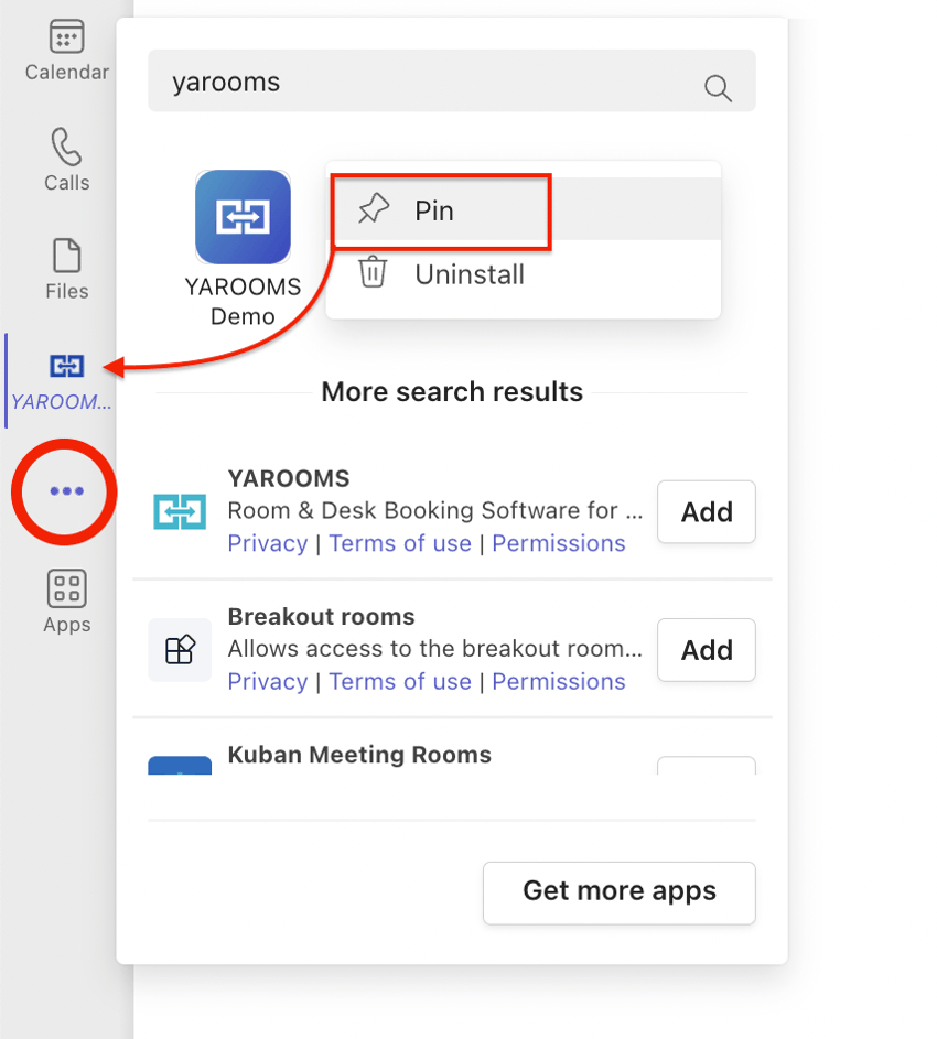 Microsoft Teams Adding YAROOMS to your Teams sidebar